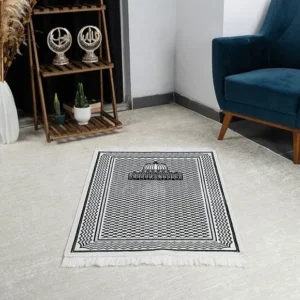 Aqsa Black White Velvet Prayer Rug