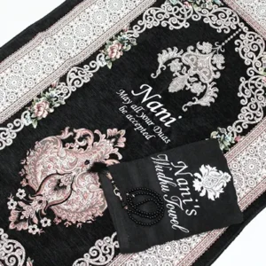 Black Prayer Mat and Tasbih Set