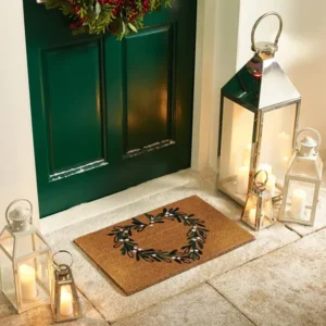 Christmas Mistletoe Heart Natural Coir Doormats