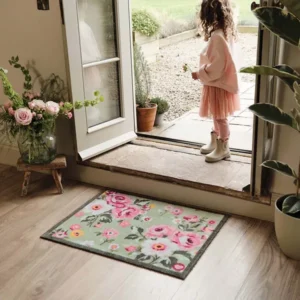 Country Rose Floral Washable Doormat Design