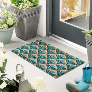 Deco Geometric Green Blue Coir Doormat