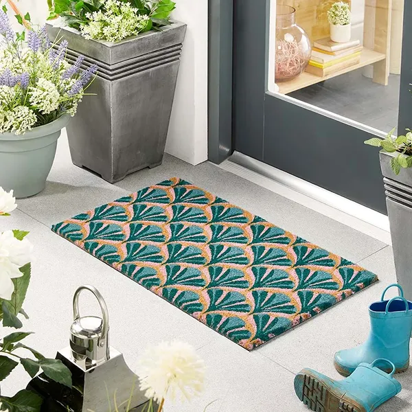 Deco Geometric Green Blue Coir Doormat