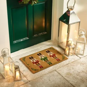 Festive Nutcracker Mistletoe Natural Coir Doormat