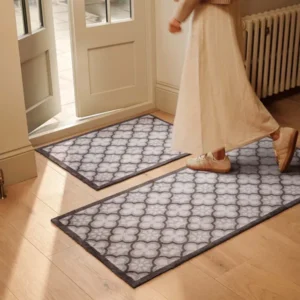 Paw Print Moroccan Grey Washable Doormat